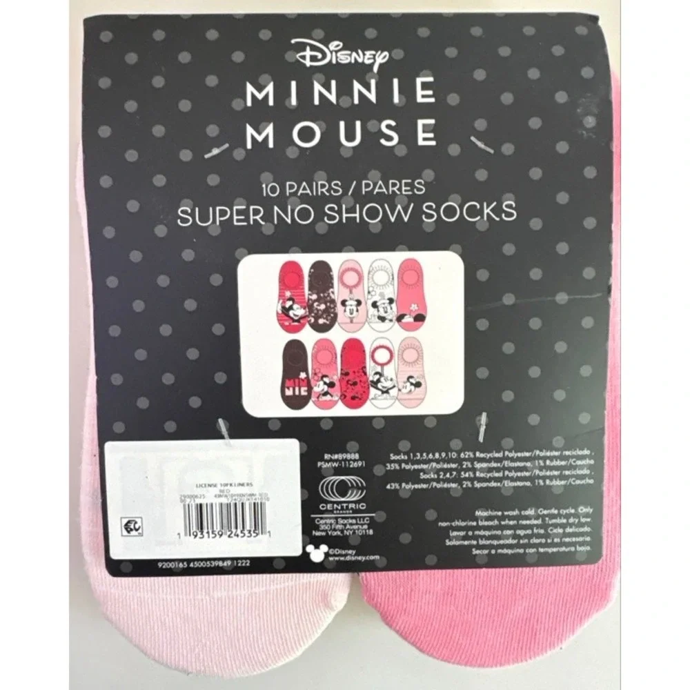 Disney Minnie Mouse Girls Super‎ No Show Socks 10 Pair Pack Red Pink Grey 4-10